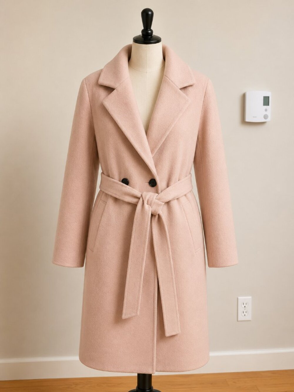 SOUP Belted Wool 49% Coat – Soft Blush Pink Korean Long Coat